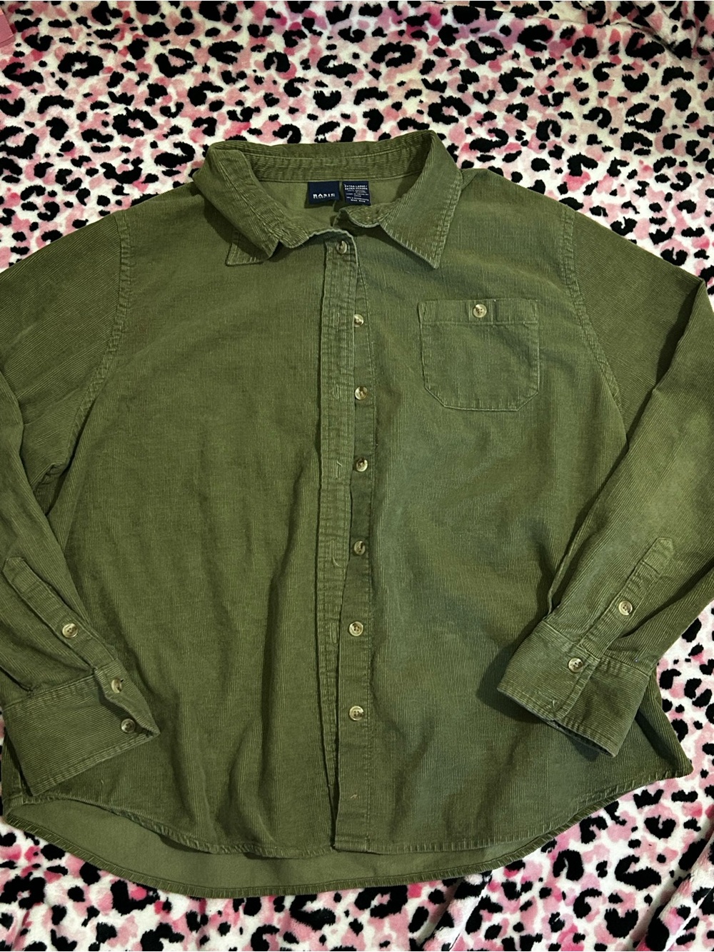 Basic Editions Olive Green Corduroy Button-Up Shirt